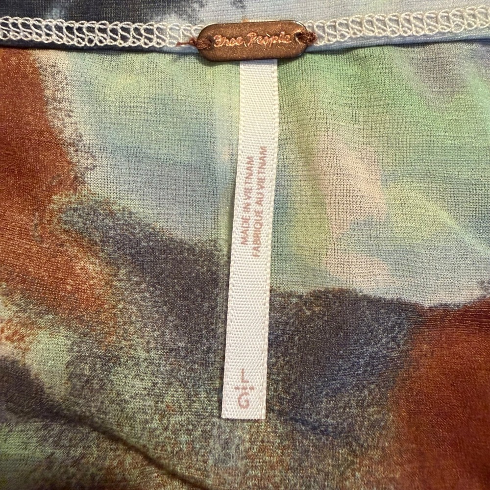 Free People Brown Floral Mesh Midi Skirt Watercolor Double Layer OB2229064 L - Picture 2 of 7